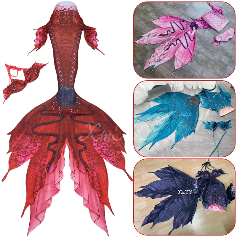 Ocean Aquarium - Meerjungfrauen-Schwanz im dunklen Gothic-Stil, sexy Muschelschuppen-Bikini