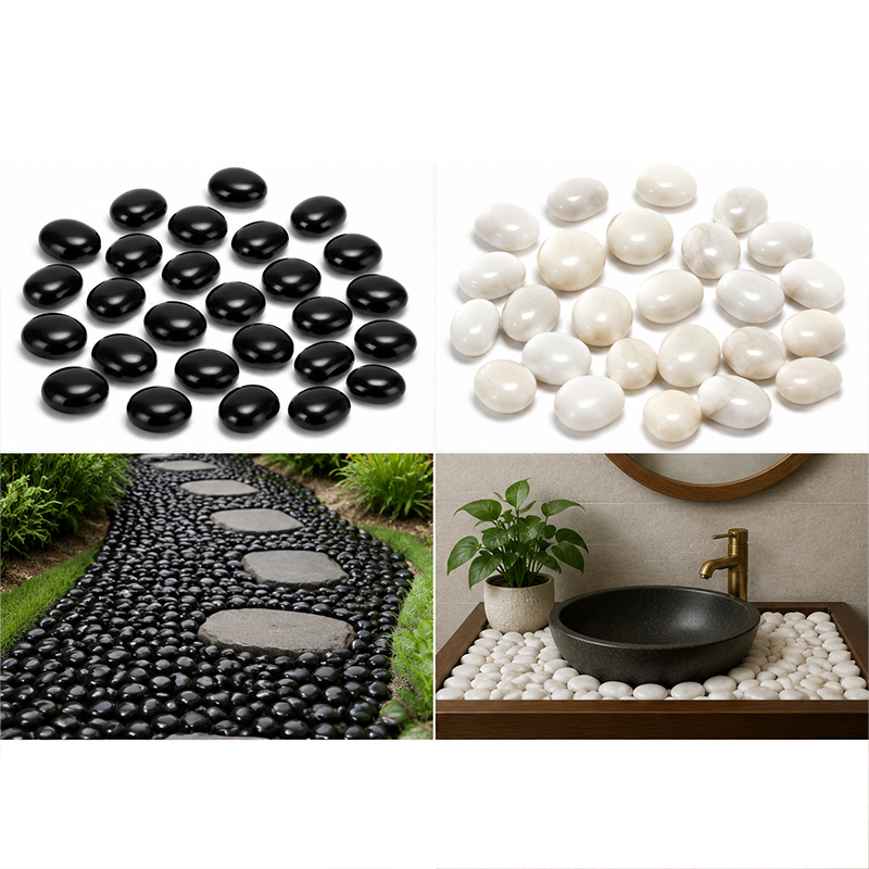 Ocean Aquarium - Weiß-schwarze polierte Flusssteine, 200 g–400 g,
